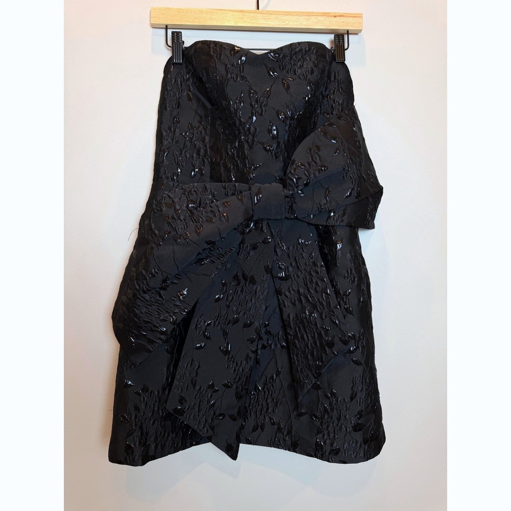 NWT H&M Strapless Textured Jacquard Mini Dress Bow Cocktail Party Goth M LBD